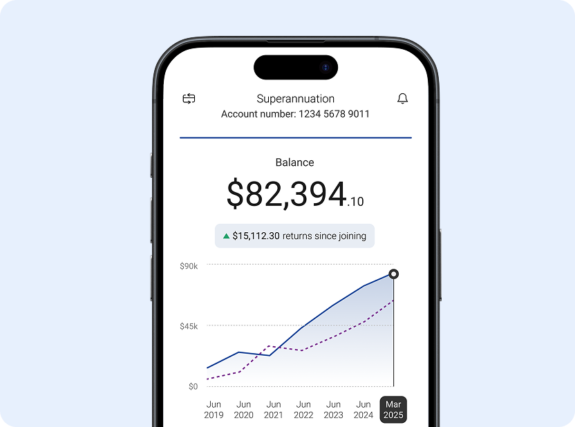 Superannuation account interface on mobile screen